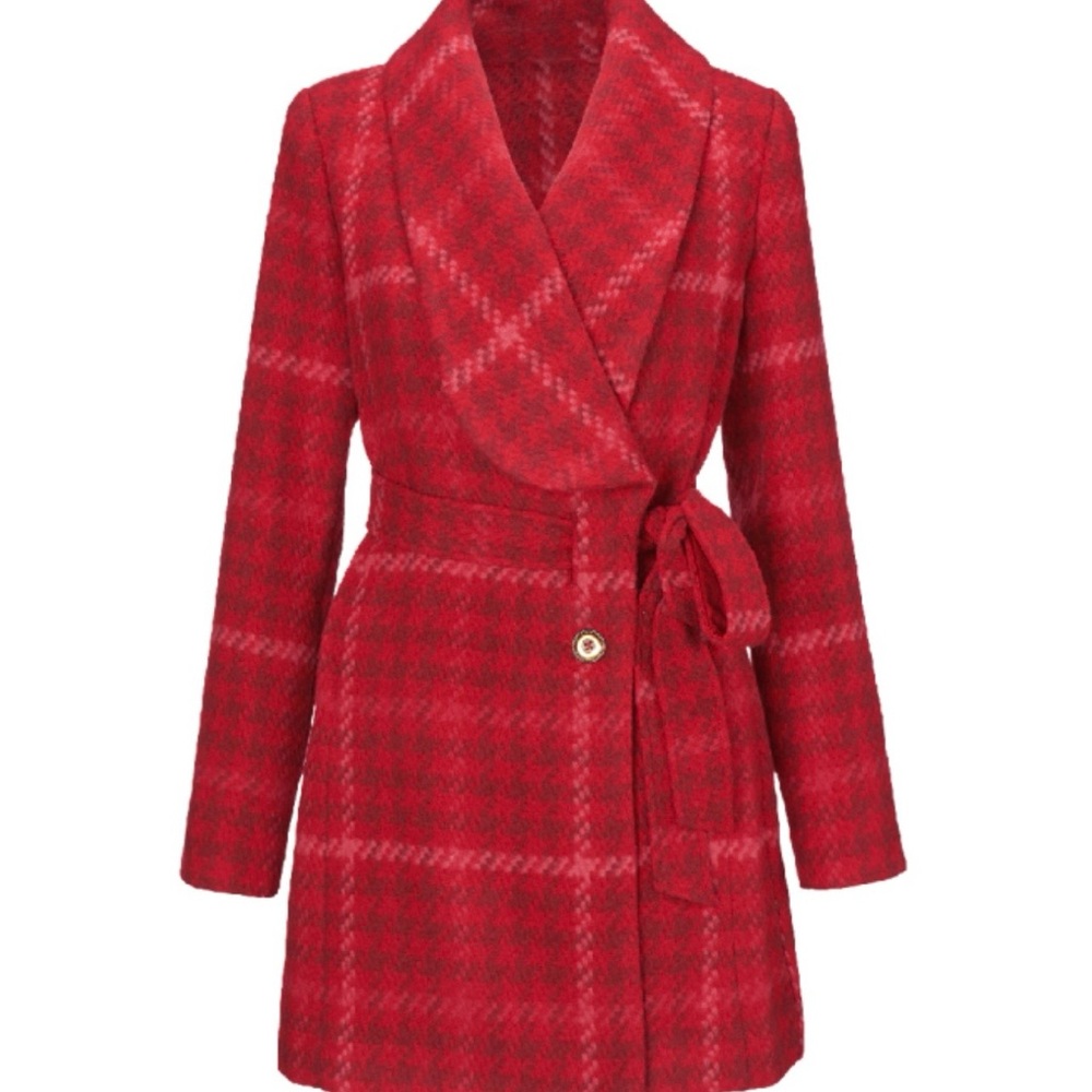 NWOT Cabi Evita Coat. Red Check. Size XL.